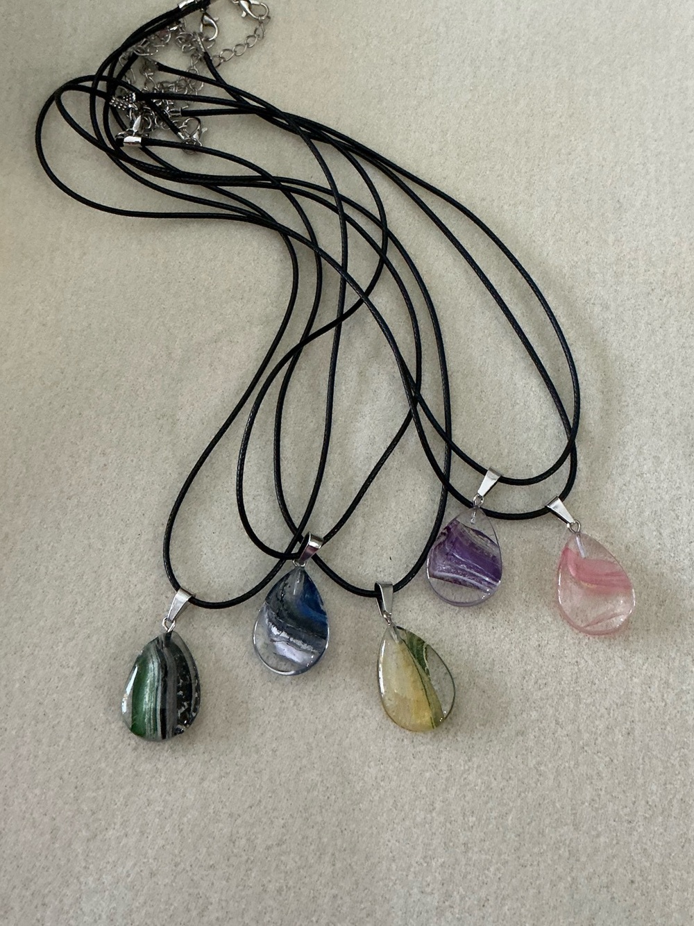 Handmade Teardrop Glass Pendant Necklace Set 22” length